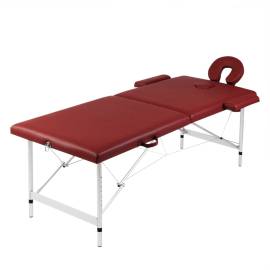 Masă masaj pliabilă, 2 zone, roșu, cadru aluminiu