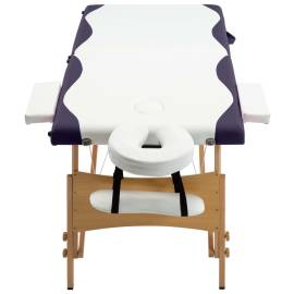 Masă de masaj pliabilă, 2 zone, alb și violet, lemn, 4 image