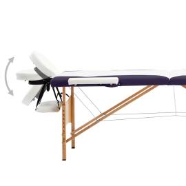 Masă de masaj pliabilă, 2 zone, alb și violet, lemn, 3 image