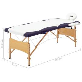 Masă de masaj pliabilă, 2 zone, alb și violet, lemn, 9 image