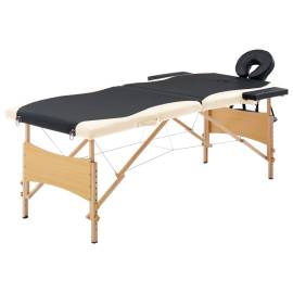 Masă de masaj pliabilă, 2 zone, negru și bej, lemn