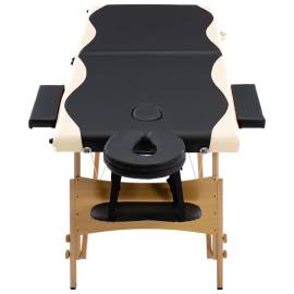 Masă de masaj pliabilă, 2 zone, negru și bej, lemn, 4 image