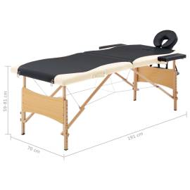 Masă de masaj pliabilă, 2 zone, negru și bej, lemn, 9 image
