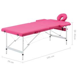 Masă de masaj pliabilă, 2 zone, roz, aluminiu, 9 image