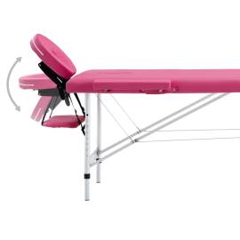Masă de masaj pliabilă, 2 zone, roz, aluminiu, 5 image