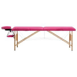Masă de masaj pliabilă, 2 zone, roz, lemn, 2 image