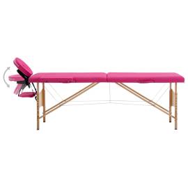 Masă de masaj pliabilă, 2 zone, roz, lemn, 3 image