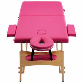 Masă de masaj pliabilă, 2 zone, roz, lemn, 4 image