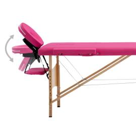 Masă de masaj pliabilă, 2 zone, roz, lemn, 6 image