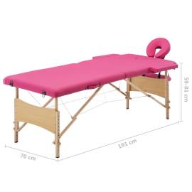 Masă de masaj pliabilă, 2 zone, roz, lemn, 10 image