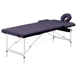 Masă de masaj pliabilă, 2 zone, violet, aluminiu