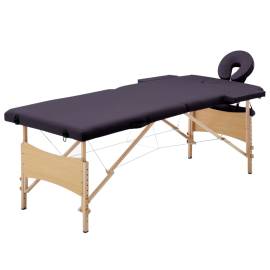 Masă de masaj pliabilă, 2 zone, violet, lemn