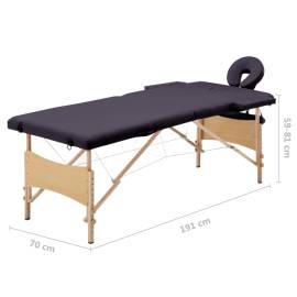 Masă de masaj pliabilă, 2 zone, violet, lemn, 9 image