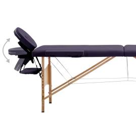 Masă de masaj pliabilă, 2 zone, violet, lemn, 5 image