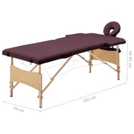 Masă de masaj pliabilă, 2 zone, violet vin, lemn, 9 image