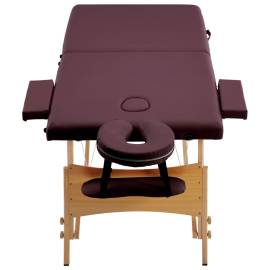 Masă de masaj pliabilă, 2 zone, violet vin, lemn, 4 image