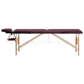 Masă de masaj pliabilă, 2 zone, violet vin, lemn, 2 image