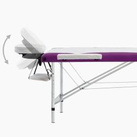 Masă de masaj pliabilă, 3 zone, alb și violet, aluminiu, 5 image
