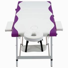 Masă de masaj pliabilă, 3 zone, alb și violet, aluminiu, 2 image