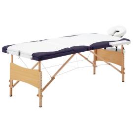Masă de masaj pliabilă, 3 zone, alb și violet, lemn