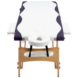 Masă de masaj pliabilă, 3 zone, alb și violet, lemn, 4 image