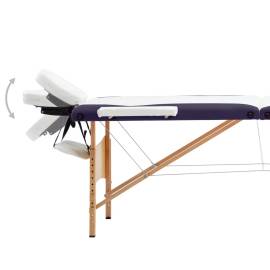 Masă de masaj pliabilă, 3 zone, alb și violet, lemn, 6 image