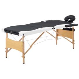 Masă de masaj pliabilă, 3 zone, negru și alb, lemn
