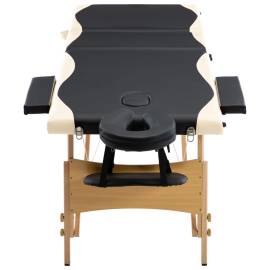 Masă de masaj pliabilă, 3 zone, negru și bej, lemn, 4 image