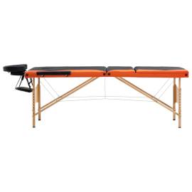 Masă de masaj pliabilă, 3 zone, negru și portocaliu, lemn, 2 image