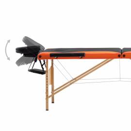 Masă de masaj pliabilă, 3 zone, negru și portocaliu, lemn, 5 image
