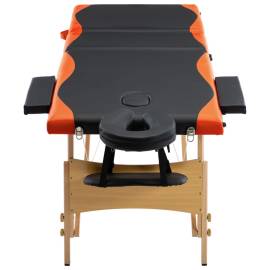 Masă de masaj pliabilă, 3 zone, negru și portocaliu, lemn, 4 image