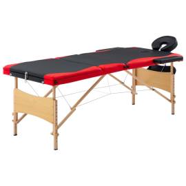 Masă de masaj pliabilă, 3 zone, negru și roșu, lemn