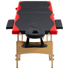 Masă de masaj pliabilă, 3 zone, negru și roșu, lemn, 3 image
