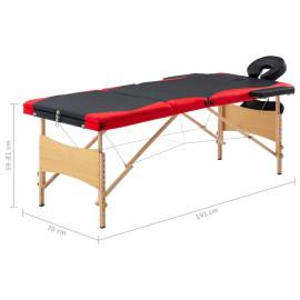 Masă de masaj pliabilă, 3 zone, negru și roșu, lemn, 10 image