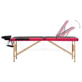 Masă de masaj pliabilă, 3 zone, negru și roz, lemn, 3 image