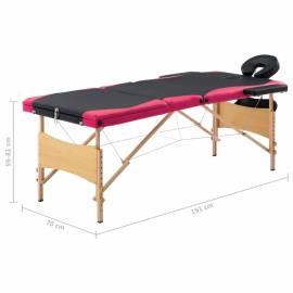 Masă de masaj pliabilă, 3 zone, negru și roz, lemn, 10 image