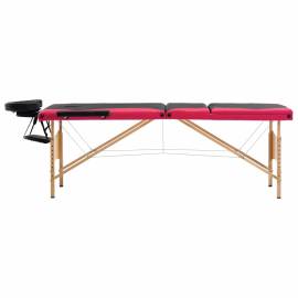 Masă de masaj pliabilă, 3 zone, negru și roz, lemn, 2 image