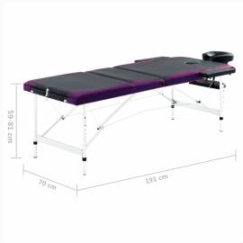 Masă de masaj pliabilă, 3 zone, negru și violet, aluminiu, 10 image