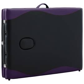 Masă de masaj pliabilă, 3 zone, negru și violet, lemn, 8 image