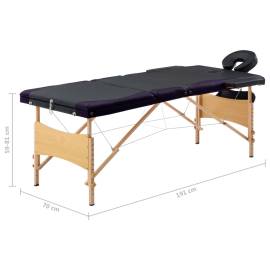 Masă de masaj pliabilă, 3 zone, negru și violet, lemn, 10 image