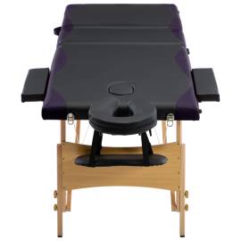 Masă de masaj pliabilă, 3 zone, negru și violet, lemn, 4 image