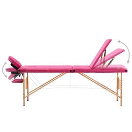 Masă de masaj pliabilă, 3 zone, roz, lemn, 3 image