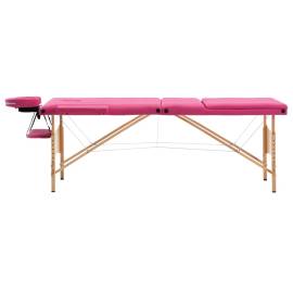 Masă de masaj pliabilă, 3 zone, roz, lemn, 2 image