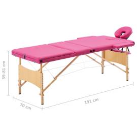Masă de masaj pliabilă, 3 zone, roz, lemn, 9 image