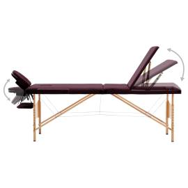 Masă de masaj pliabilă, 3 zone, violet vin, lemn, 3 image