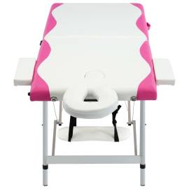 Masă pliabilă de masaj, 2 zone, alb și roz, aluminiu, 2 image