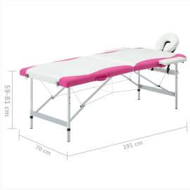 Masă pliabilă de masaj, 2 zone, alb și roz, aluminiu, 9 image