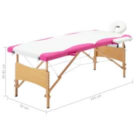 Masă pliabilă de masaj, 2 zone, alb și roz, lemn, 9 image
