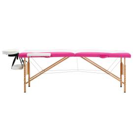 Masă pliabilă de masaj, 2 zone, alb și roz, lemn, 2 image