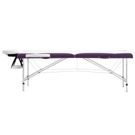 Masă pliabilă de masaj, 2 zone, alb și violet, aluminiu, 3 image